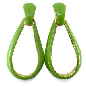 Lime Green Enamel Finish Drop Clip Earrings - Costume Jewelry